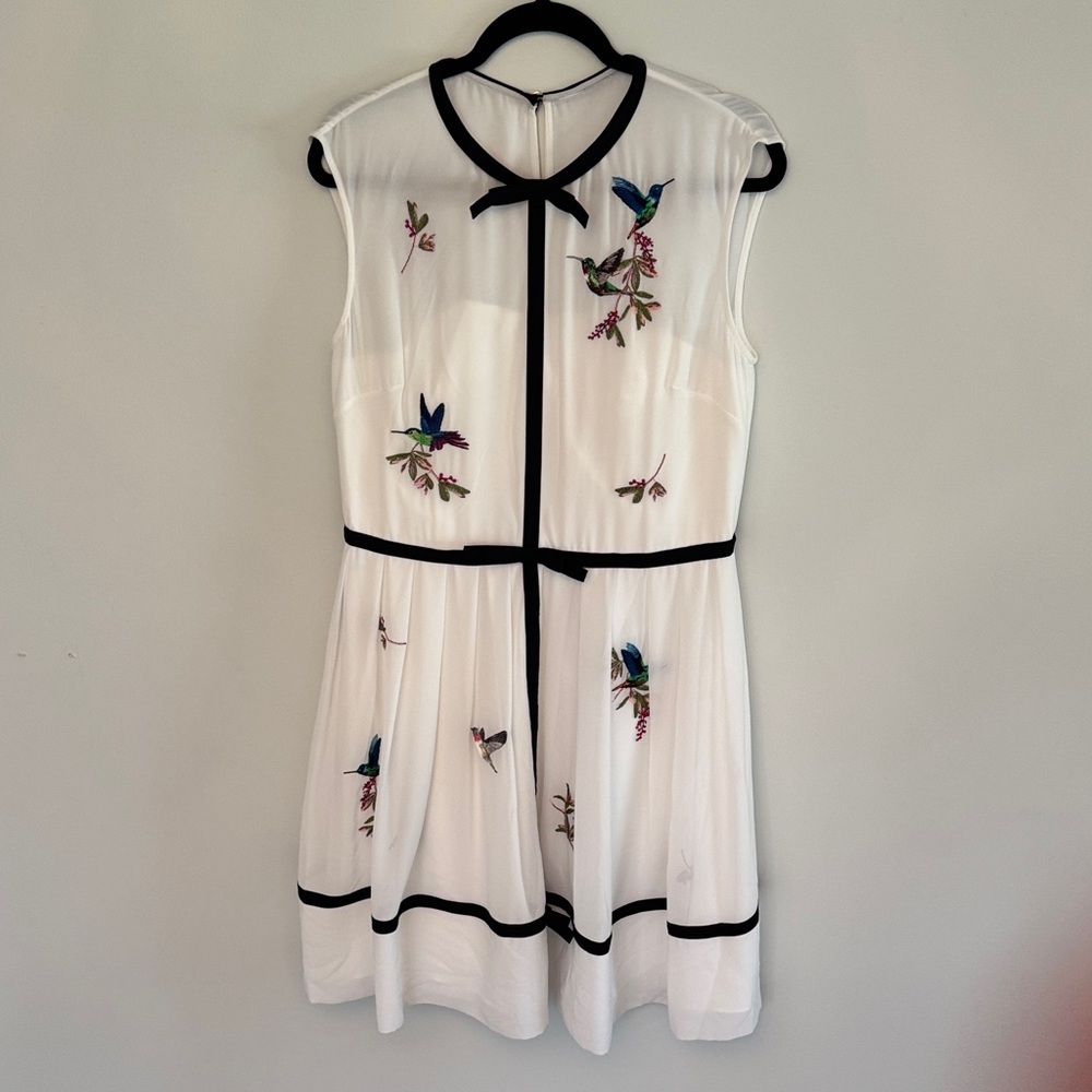 Ted Baker London White Dress with Black Trim and Embroidery